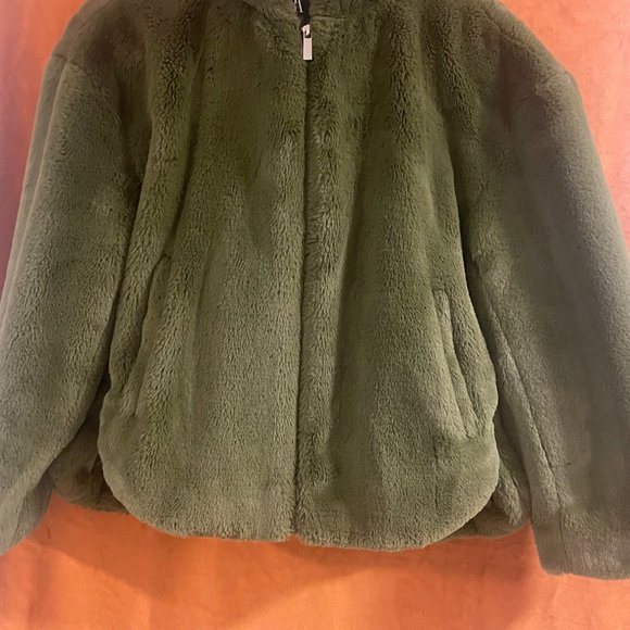 Zara FAUX FUR JACKET-MID KHAKI/green/olive - XS - Picture 7 of 8